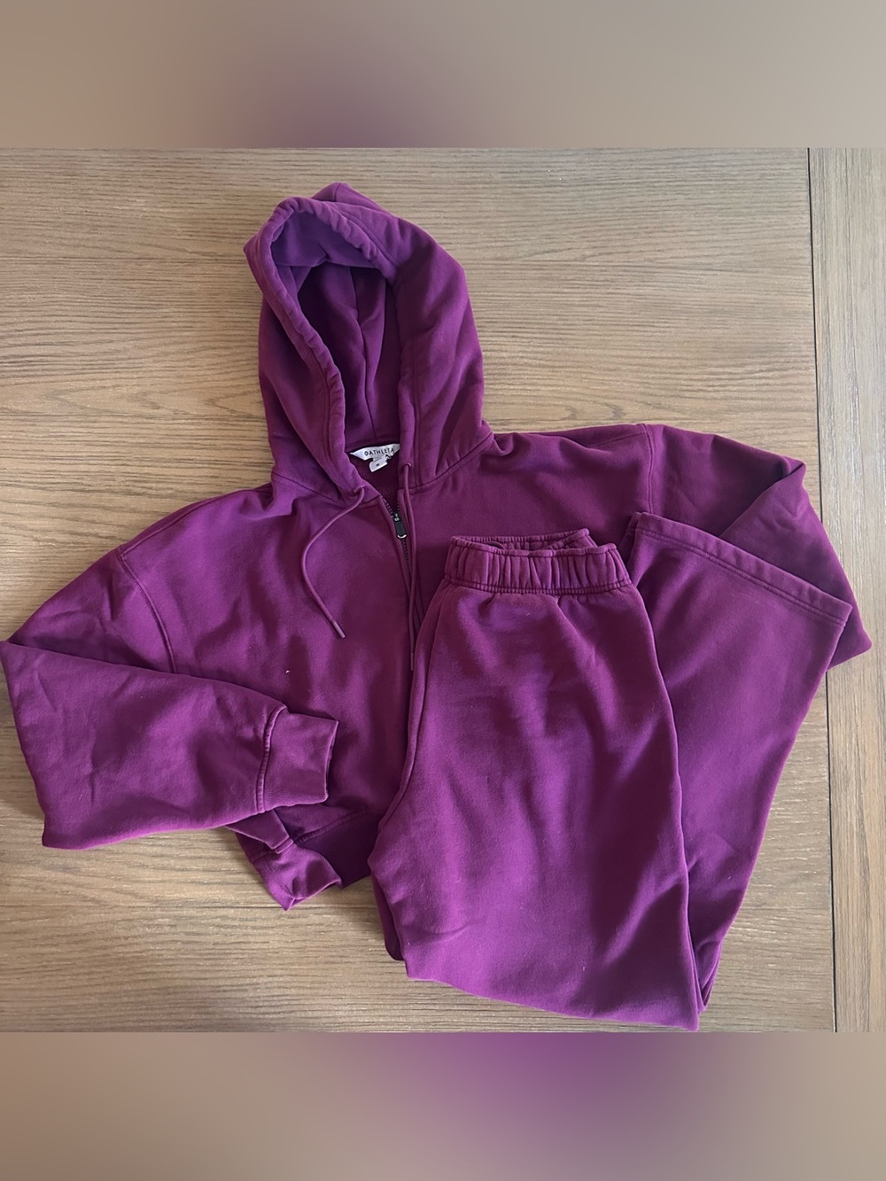 Athleta 2 Piece Cropped Zip Hoodie Wide Leg Sweatpants Set Purple XS/M